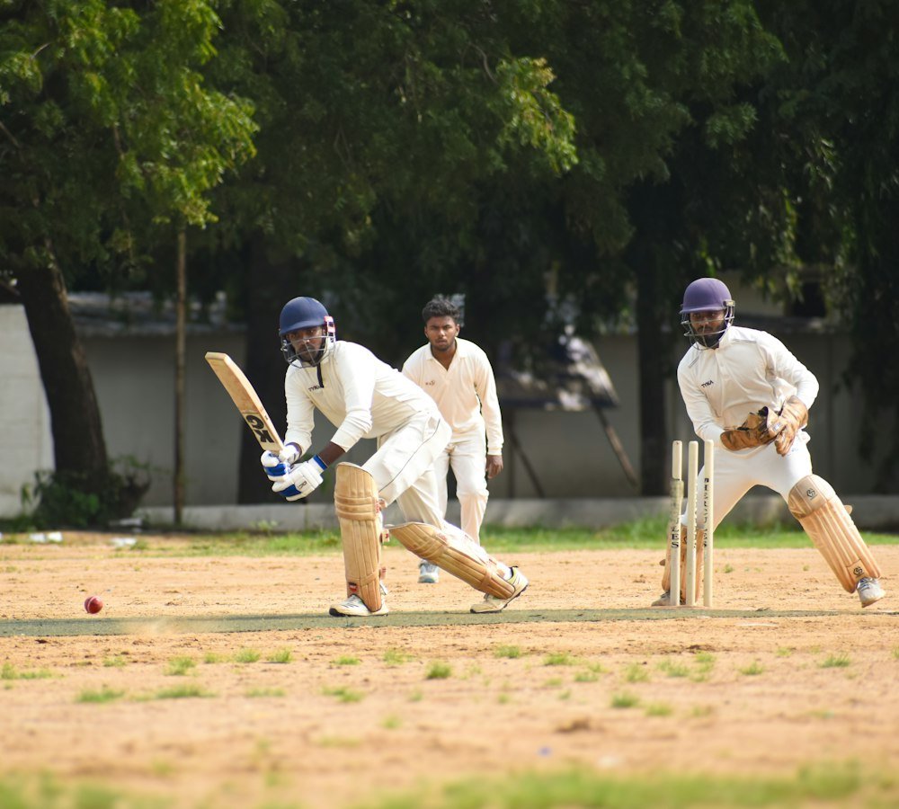 Cricket match on a green playing field