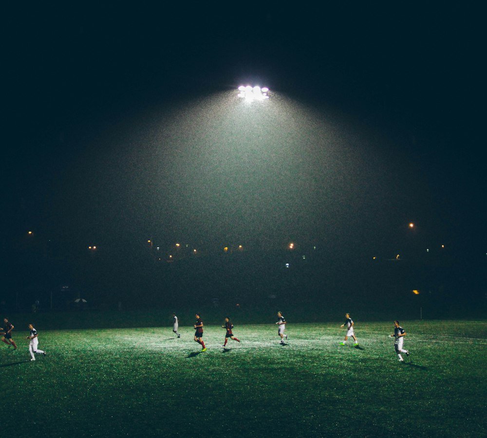 Soccer match under stadium lights